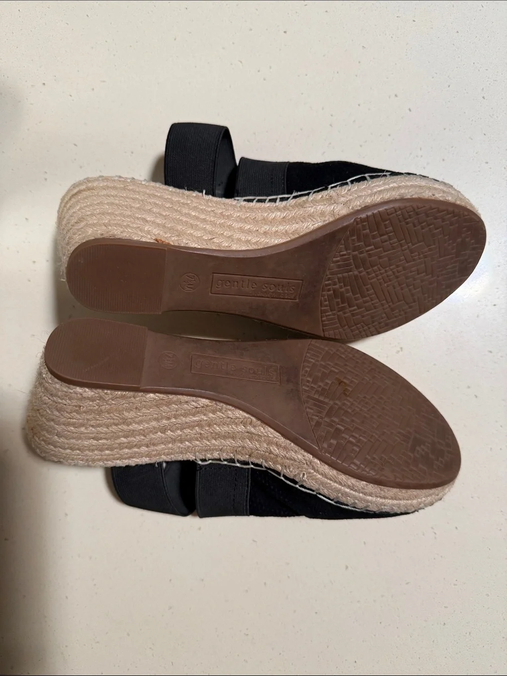 Gentle Souls Colleen Black Espadrille Wedge Sandal with Ankle Strap Size 7.5